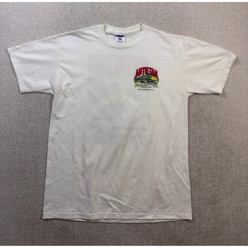 Vintage 1997 Jerzees Antietam Civil War Graphic T-Shirt Mens Large White USA